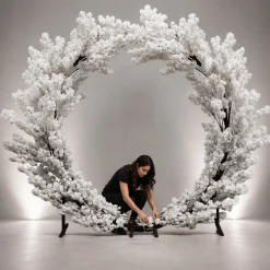 8ft White Hydrangea Floral Round Wedding Ceremony Arch | ModTree™ Collection
