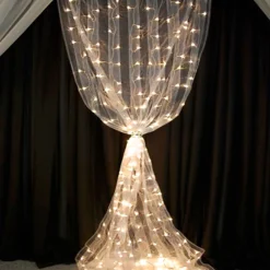 8ft White Organza Curtain with Warm White LED Lights