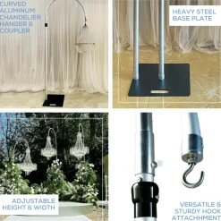 3ft W x 10ft H – Curved Aluminum Chandelier Hanger with Coupler and Heavy Steel Base