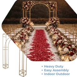 6ft W x 8ft H - Heavy Duty Gold Metal Rectangular Wedding Arch – Arc de Triomphe 3D Floral & Balloon Backdrop Frame