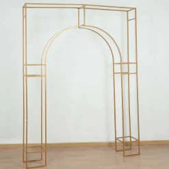 6ft W x 8ft H - Heavy Duty Gold Metal Rectangular Wedding Arch – Arc de Triomphe 3D Floral & Balloon Backdrop Frame