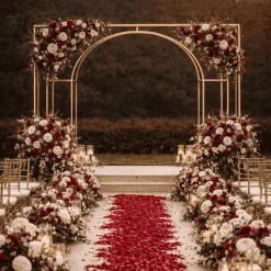 6ft W x 8ft H - Heavy Duty Gold Metal Rectangular Wedding Arch – Arc de Triomphe 3D Floral & Balloon Backdrop Frame