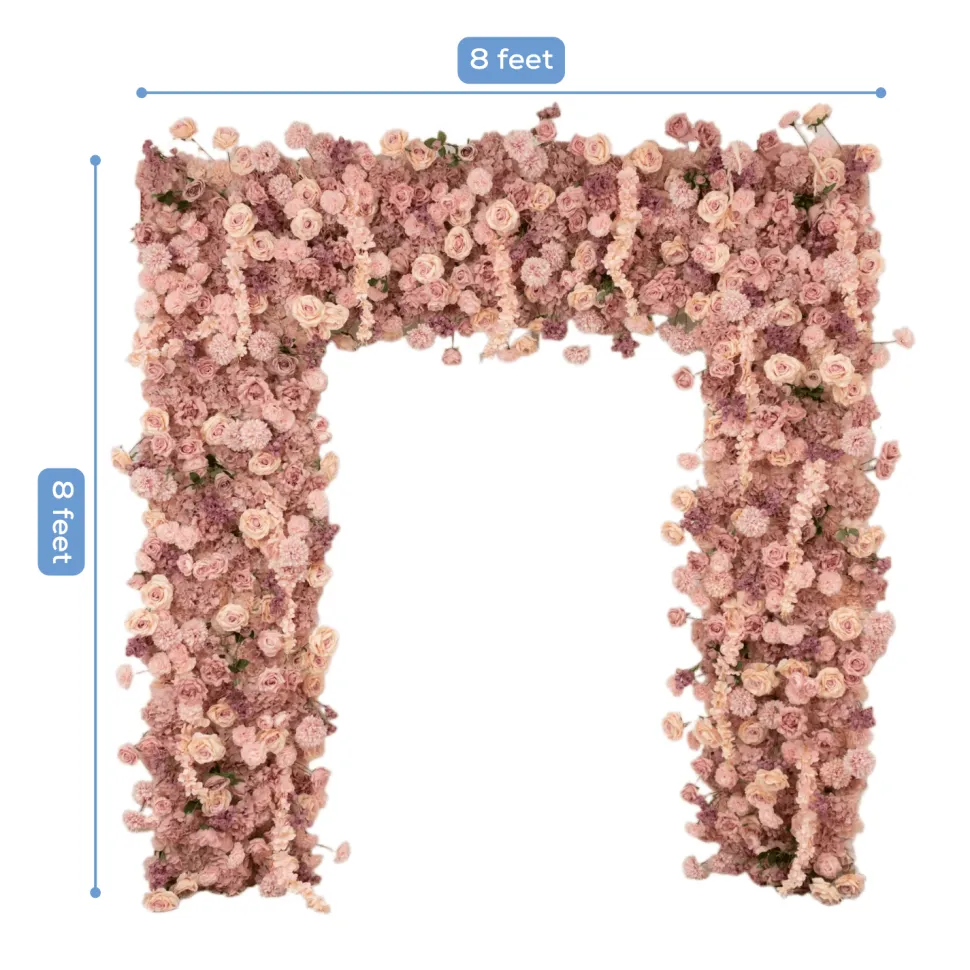 8ft x 8ft Dusty Rose Roll-Up Flower Backdrop for Arch Stand – Silk Roses, Hydrangeas & Chrysanthemums with Fabric Backing