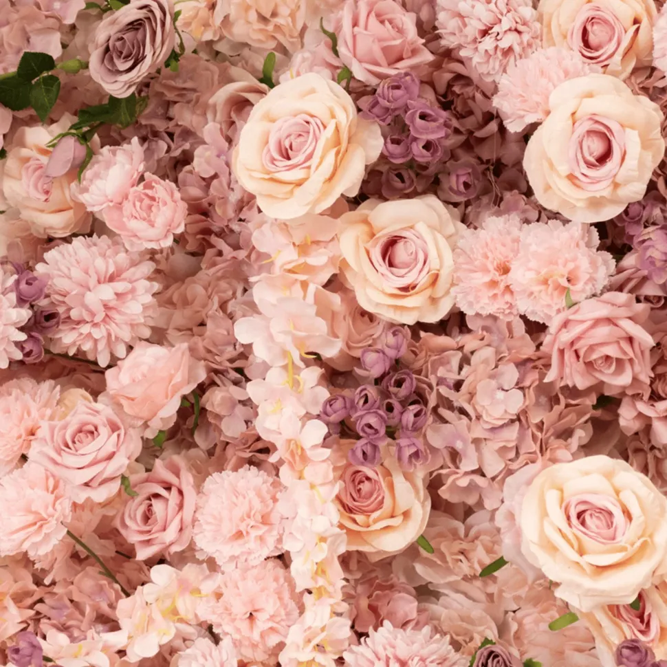 8ft x 8ft Dusty Rose Roll-Up Flower Backdrop for Arch Stand – Silk Roses, Hydrangeas & Chrysanthemums with Fabric Backing