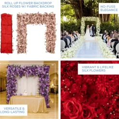 8ft x 8ft Dusty Rose Roll-Up Flower Backdrop for Arch Stand – Silk Roses, Hydrangeas & Chrysanthemums with Fabric Backing