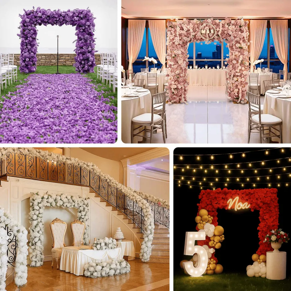 8ft x 8ft Dusty Rose Roll-Up Flower Backdrop for Arch Stand – Silk Roses, Hydrangeas & Chrysanthemums with Fabric Backing