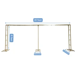 6ft x 16ft Gold Metal Freestanding Rectangular Arbor Backdrop Stand (Over-the-Table Frame / Floral & Balloon Décor Structure)