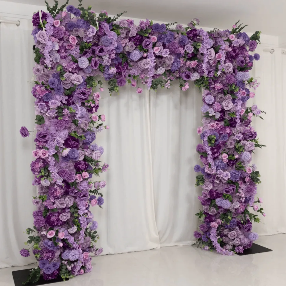 8ft x 8ft Lavender Lilac Roll-Up Floral Backdrop for Arch Stand – Silk Roses, Hydrangeas & Chrysanthemums with Fabric Backing