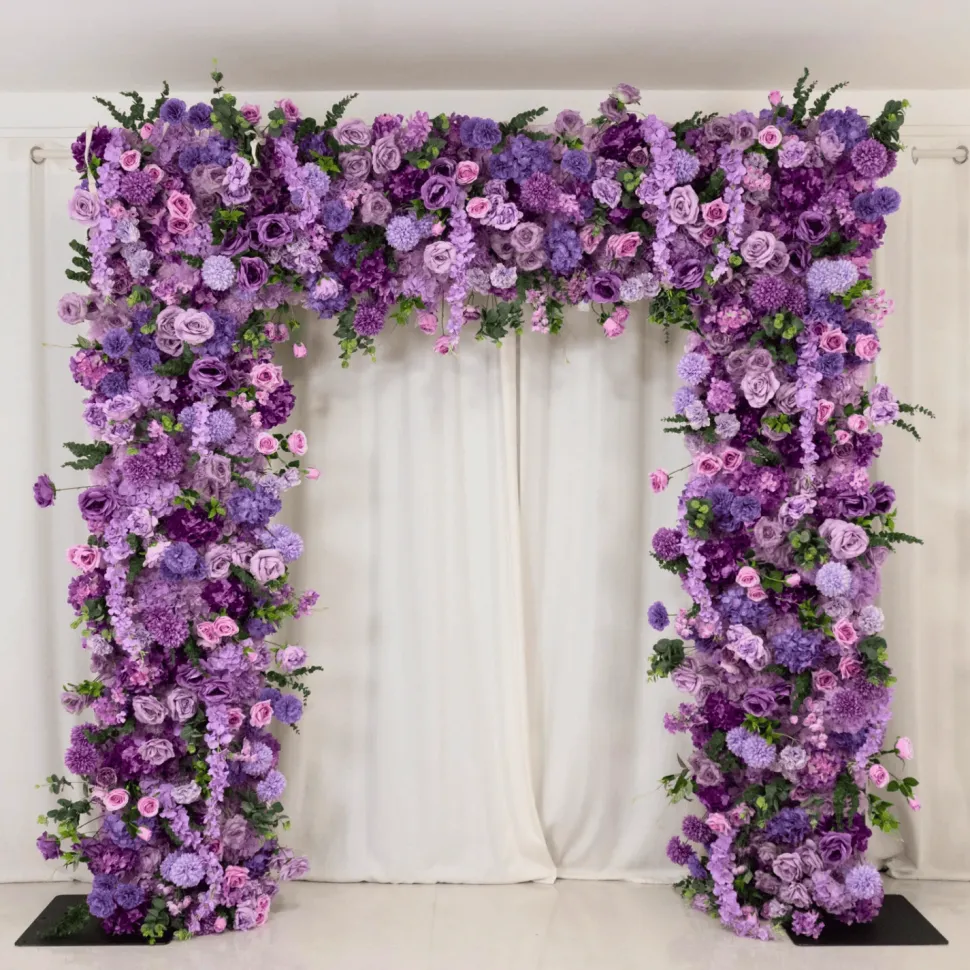 8ft x 8ft Lavender Lilac Roll-Up Floral Backdrop for Arch Stand – Silk Roses, Hydrangeas & Chrysanthemums with Fabric Backing