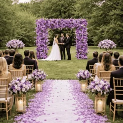 8ft x 8ft Lavender Lilac Roll-Up Floral Backdrop for Arch Stand – Silk Roses, Hydrangeas & Chrysanthemums with Fabric Backing