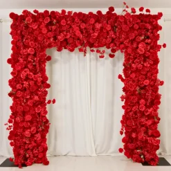 8ft x 8ft Red Roll-Up Flower Backdrop for Arch Stand – Silk Roses, Hydrangeas & Chrysanthemums with Fabric Backing