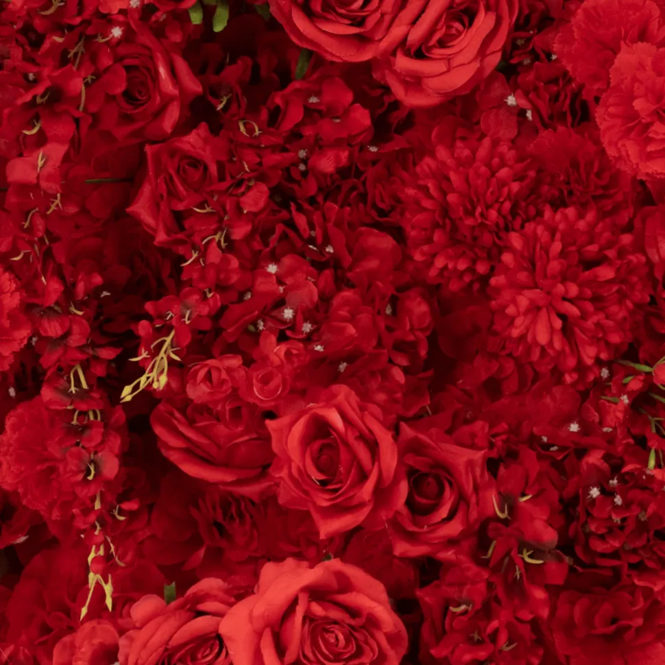 8ft x 8ft Red Roll-Up Flower Backdrop for Arch Stand – Silk Roses, Hydrangeas & Chrysanthemums with Fabric Backing