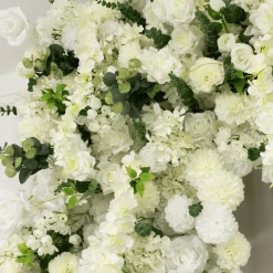 8ft x 8ft White Roll-Up Flower Backdrop for Arch Stand – Silk Roses, Hydrangeas & Chrysanthemums with Fabric Backing