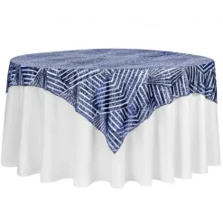 Geometric Lines Sequin Tablecloth - Choose your Size - Navy Blue
