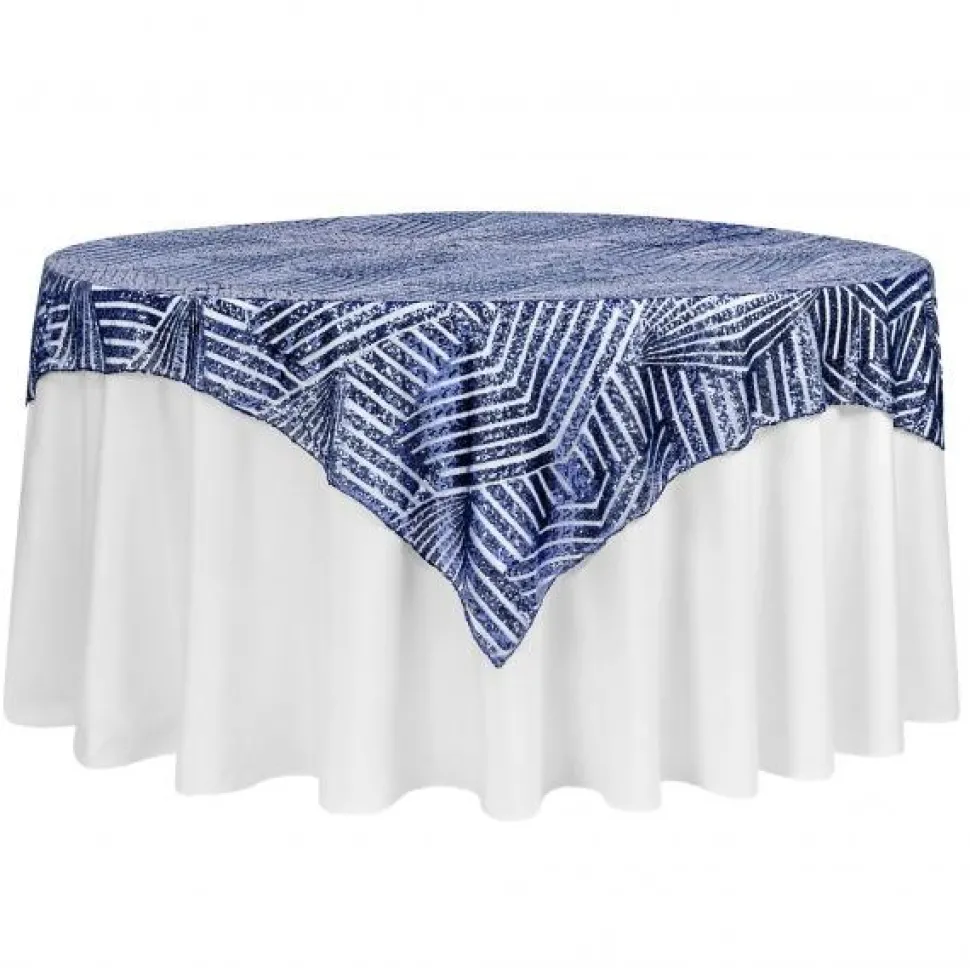 Geometric Lines Sequin Tablecloth - Choose your Size - Navy Blue