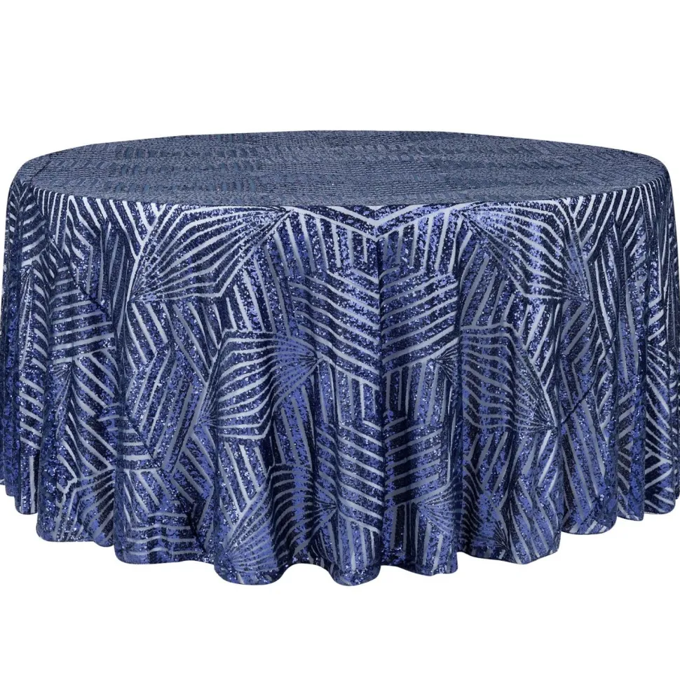 Geometric Lines Sequin Tablecloth - Choose your Size - Navy Blue
