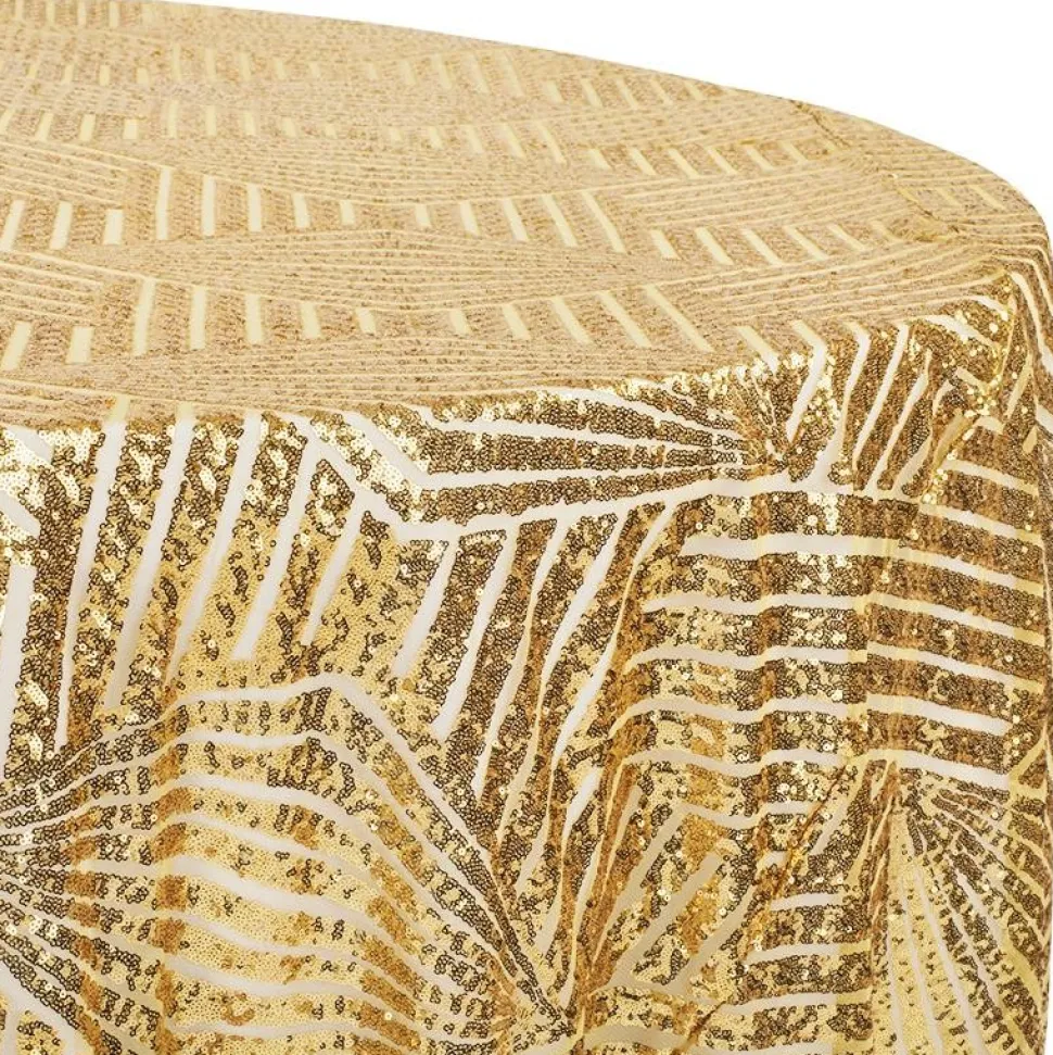 Geometric Lines Sequin Tablecloth - Choose your Size - Gold