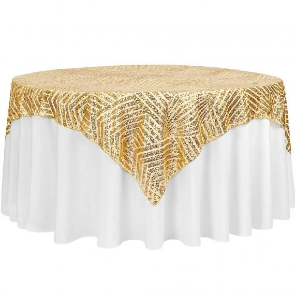 Geometric Lines Sequin Tablecloth - Choose your Size - Gold