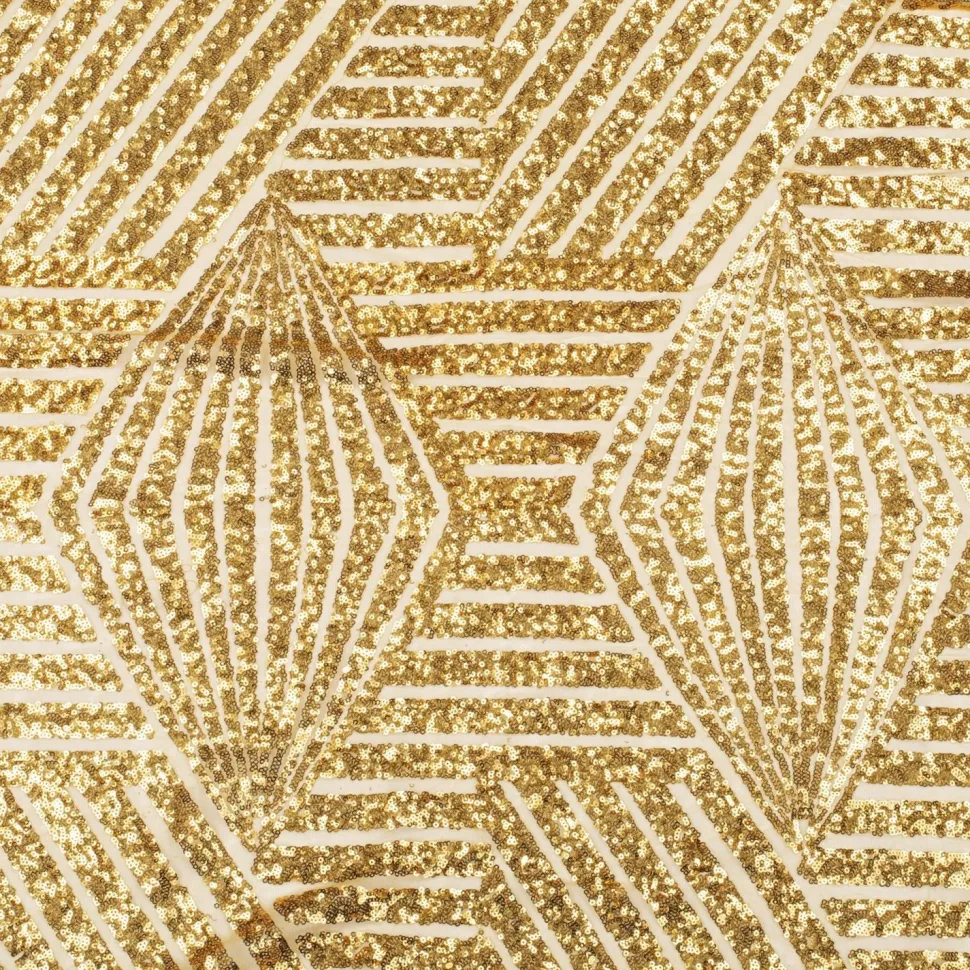 Geometric Lines Sequin Tablecloth - Choose your Size - Gold