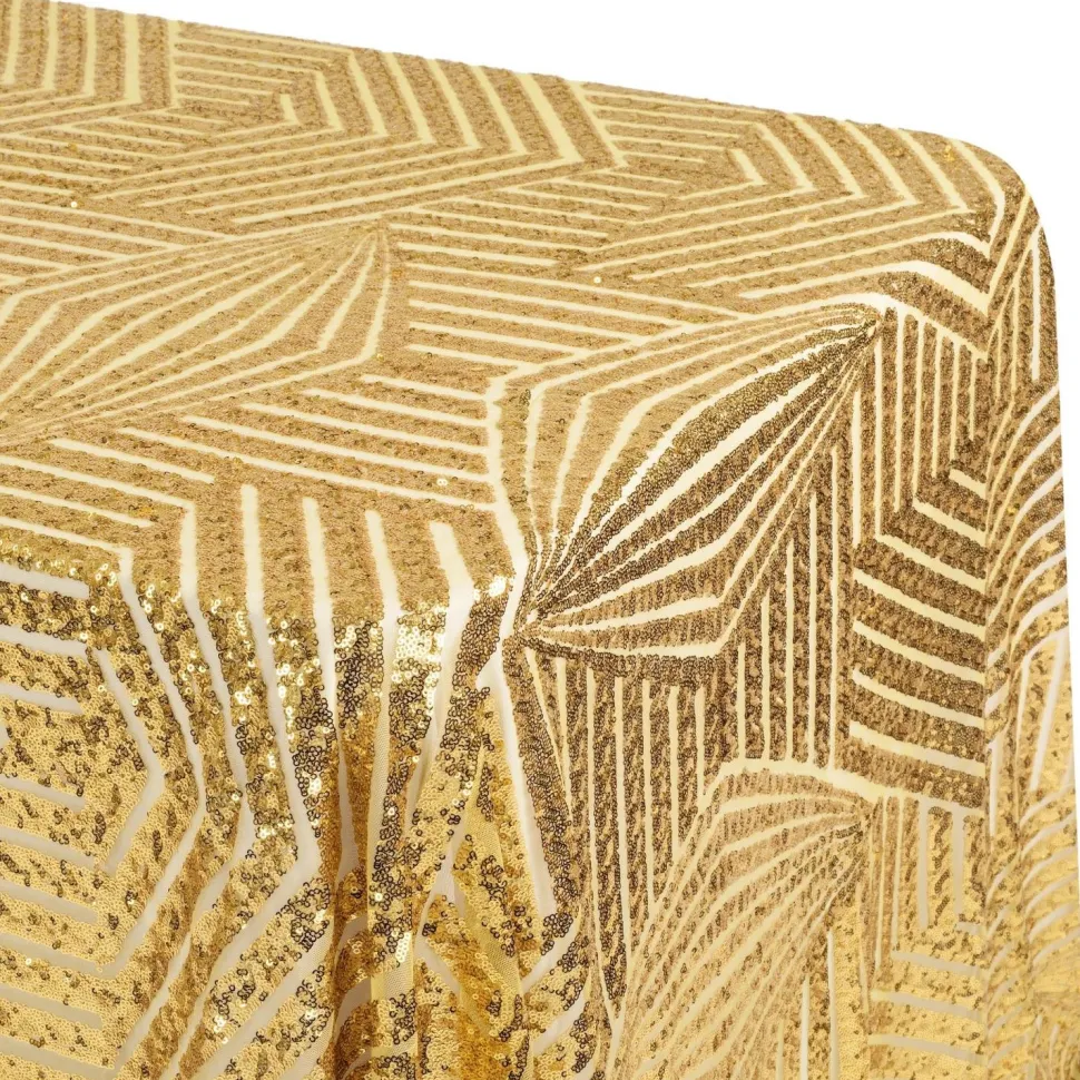 Geometric Lines Sequin Tablecloth - Choose your Size - Gold