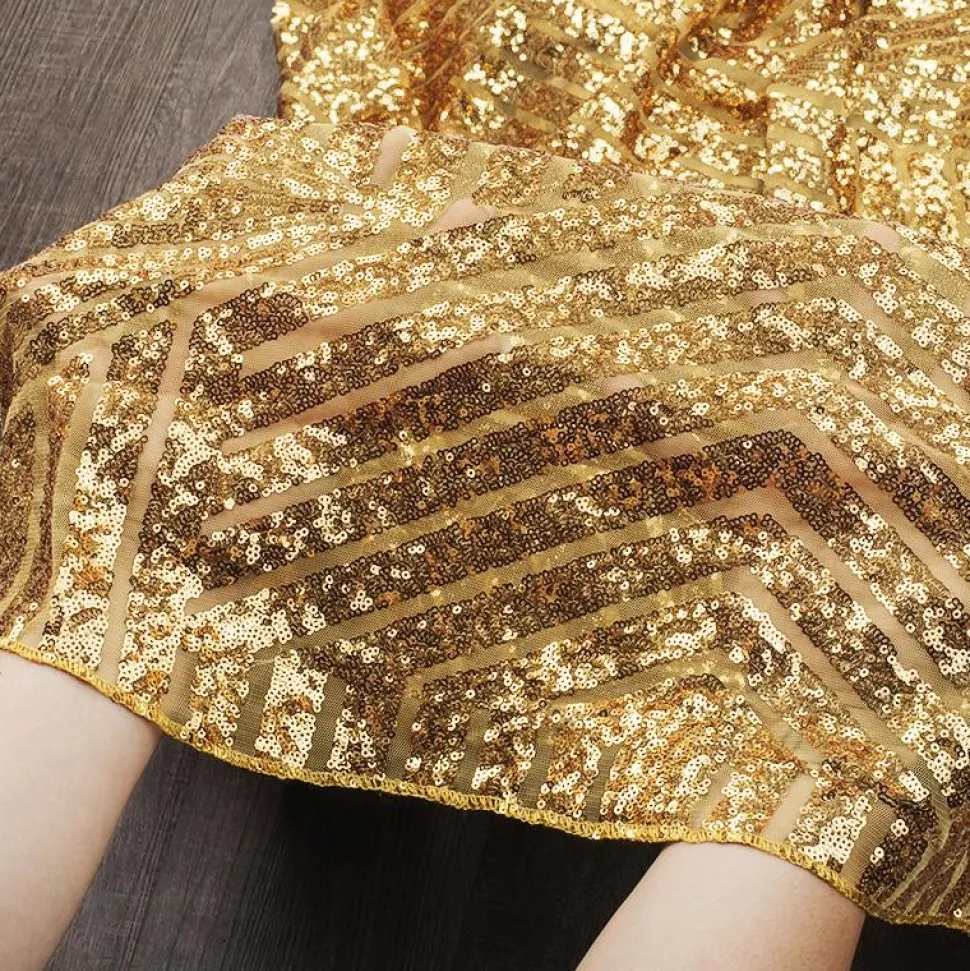 Geometric Lines Sequin Tablecloth - Choose your Size - Gold