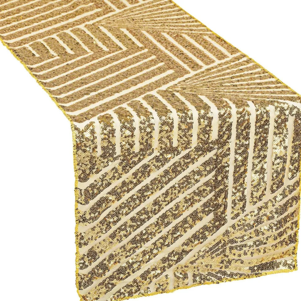 Geometric Lines Sequin Table Runner - 12" x 108" - Choose Your Color!