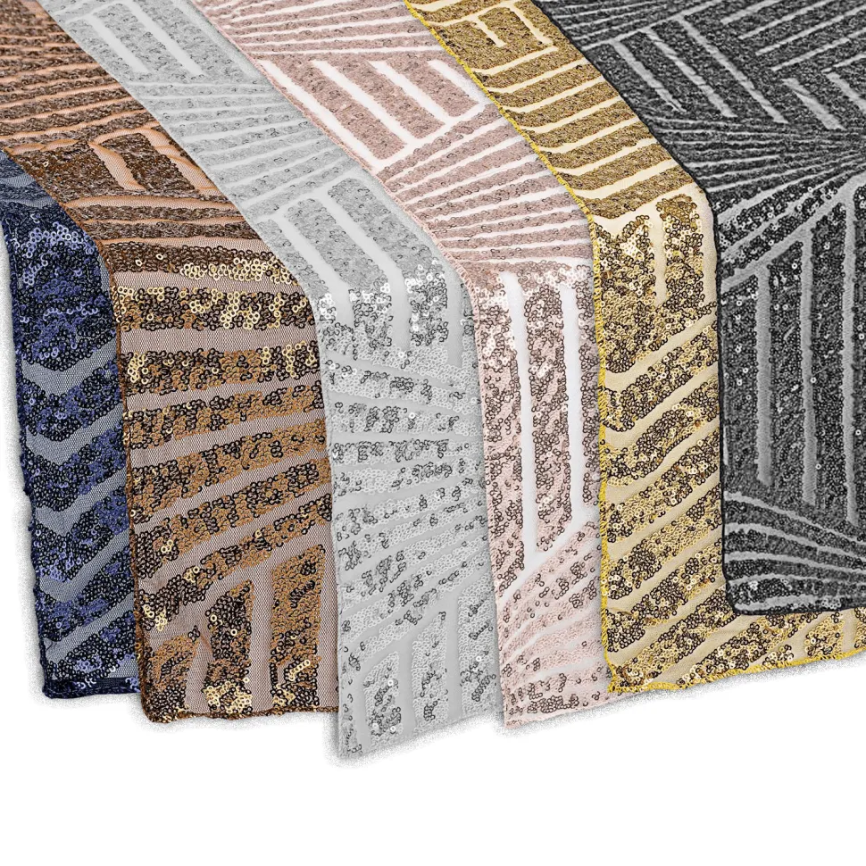 Geometric Lines Sequin Table Runner - 12" x 108" - Choose Your Color!