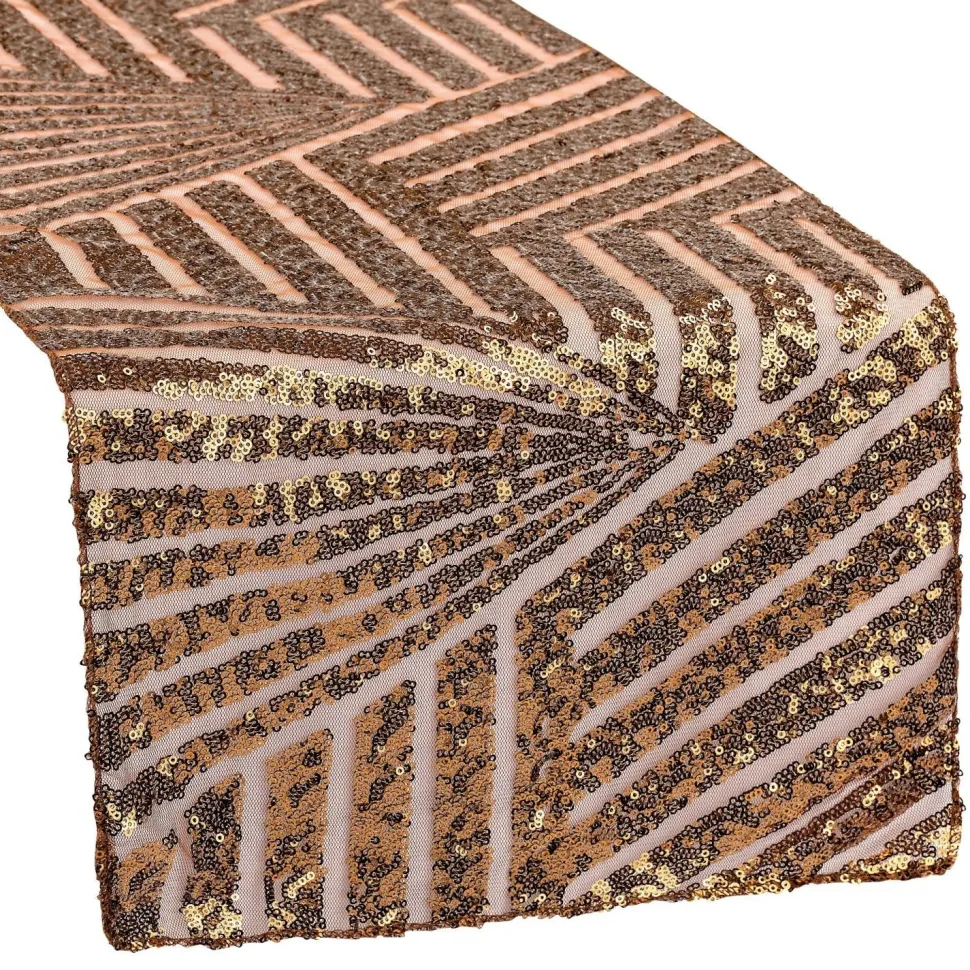 Geometric Lines Sequin Table Runner - 12" x 108" - Choose Your Color!