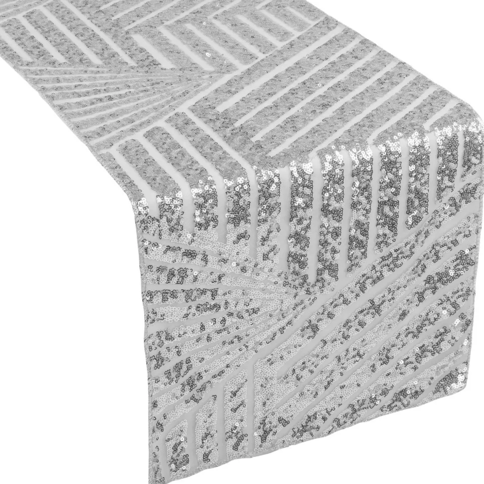 Geometric Lines Sequin Table Runner - 12" x 108" - Choose Your Color!