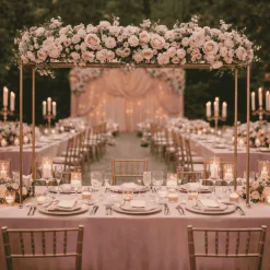 Gold Freestanding Over-the-Table Rod Stand, 3D Rectangular Double Frame for Floral & Balloon Décor - 5ft Length x 4ft Height