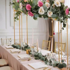 Gold Freestanding Over-the-Table Rod Stand, 3D Rectangular Double Frame for Floral & Balloon Décor - 5ft Length x 4ft Height