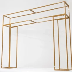 Gold Freestanding Over-the-Table Rod Stand, 3D Rectangular Double Frame for Floral & Balloon Décor - 5ft Length x 4ft Height