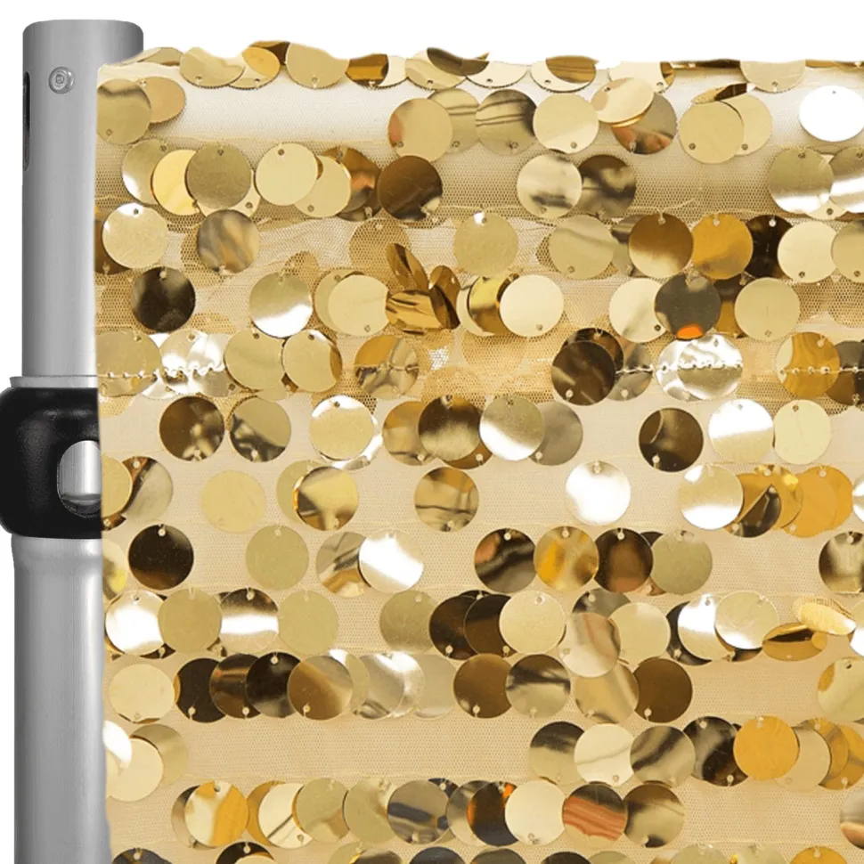 Gold Payette Sequin Backdrop Curtain w/ 4" Rod Pocket by Eastern Mills - 12ft Long x 4.5ft Wide