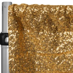 Gold Sequin Backdrop Curtain w/ 4" Rod Pocket by Eastern Mills - 12ft Long x 9.5ft Wide