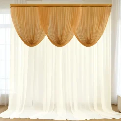 Gold Sheer Chiffon Valance Curtain – Curved Backdrop Swag Topper with Rod Pocket (4ft Wide x 4ft, 5ft, 6ft Height Options)