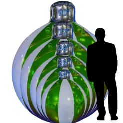 Green Giant Inflatable Striped Ornament Sphere – Maxorb™ Reflective Holiday Ceiling Decor – Commercial Installation Sizes