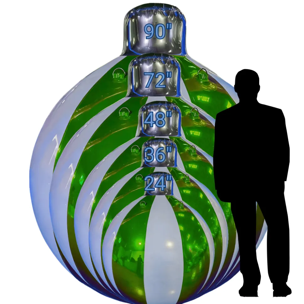 Green Giant Inflatable Striped Ornament Sphere – Maxorb™ Reflective Holiday Ceiling Decor – Commercial Installation Sizes