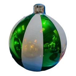 Green Giant Inflatable Striped Ornament Sphere – Maxorb™ Reflective Holiday Ceiling Decor – Commercial Installation Sizes