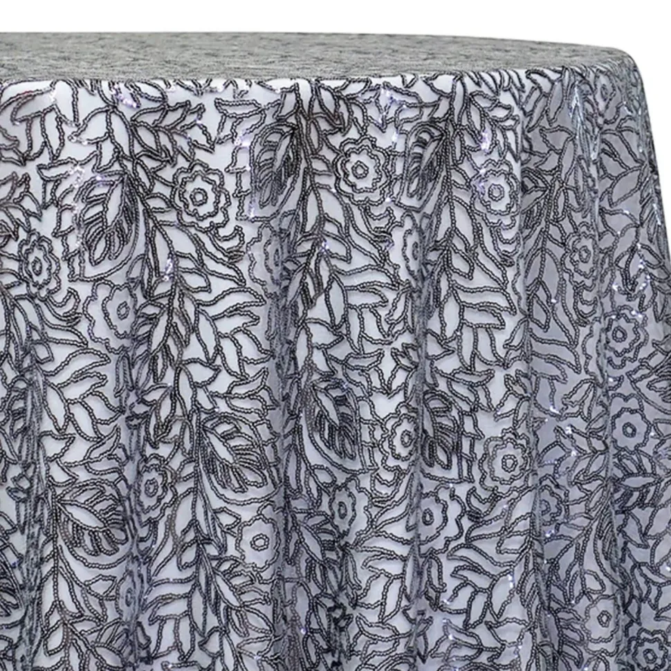 Grey - Fancy Leaf Sequin Overlay by Eastern Mills - Many Size Options