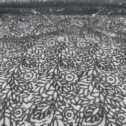 Grey - Fancy Leaf Sequin Overlay by Eastern Mills - Many Size Options