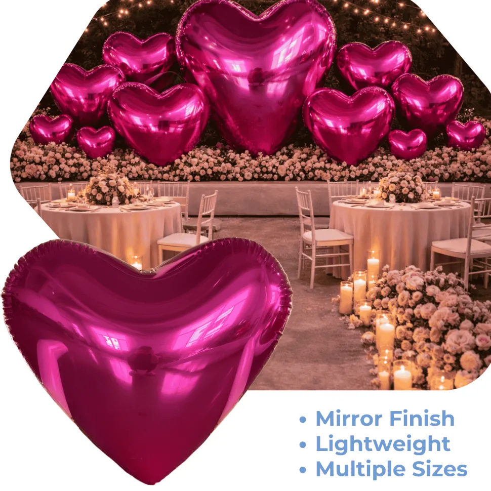 Hot Pink Giant Inflatable Mirror Heart – Maxorb™ Reflective Hanging Event Decor – Commercial Installation Sizes