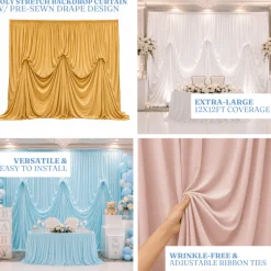 12'H x 12'W Poly Stretch Dramatic Drape Pre Sewn Backdrop Kit - Select your Color