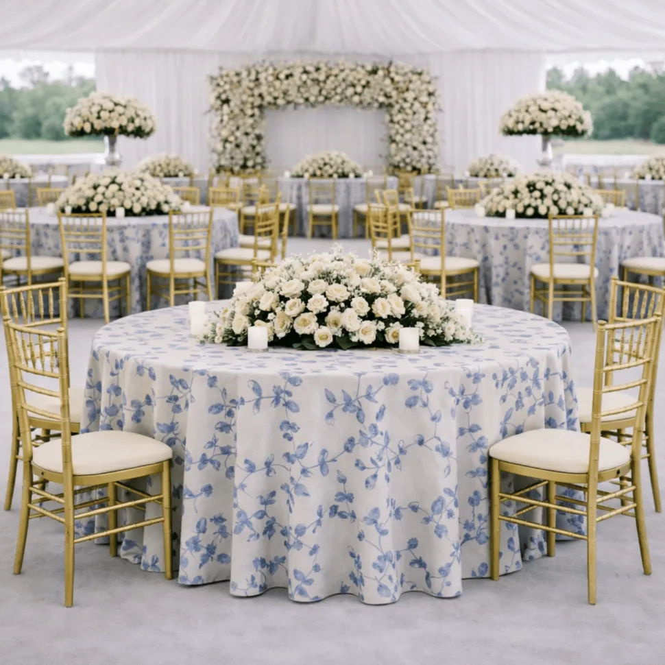 Indigo Portofino Jacquard Tablecloth - Multiple Size Options