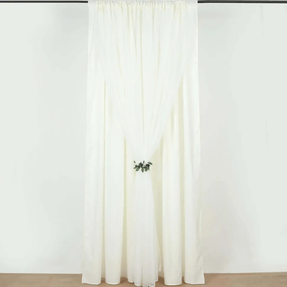 Ivory Double Sheer Backdrop Drape – 10ft Height x 10ft Wide Chiffon & Polyester Dual Layer Event Divider Curtain with Rod Pockets