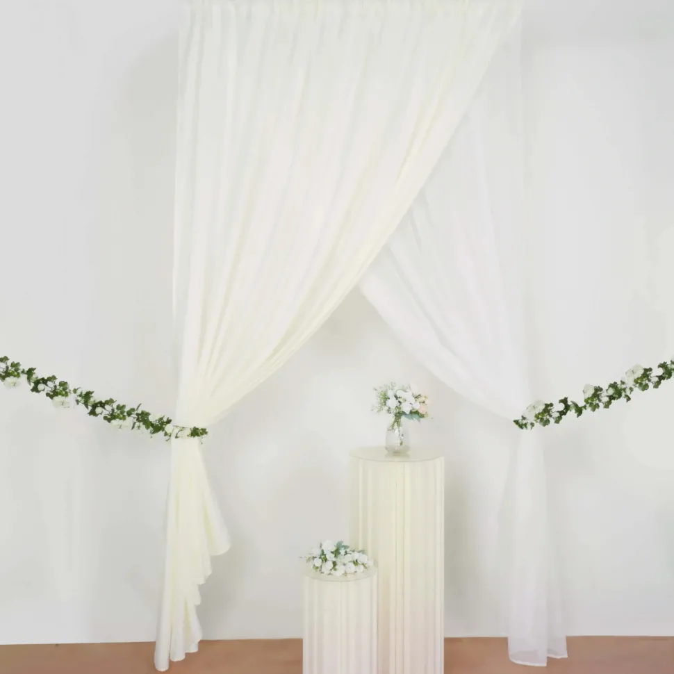 Ivory Double Sheer Backdrop Drape – 10ft Height x 10ft Wide Chiffon & Polyester Dual Layer Event Divider Curtain with Rod Pockets
