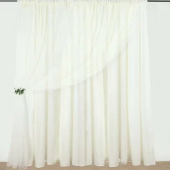 Ivory Double Sheer Backdrop Drape – 10ft Height x 10ft Wide Chiffon & Polyester Dual Layer Event Divider Curtain with Rod Pockets