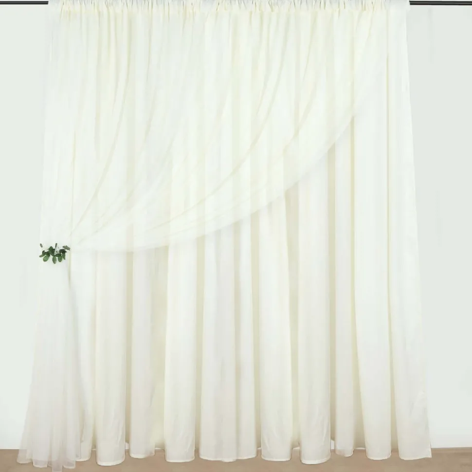 Ivory Double Sheer Backdrop Drape – 10ft Height x 10ft Wide Chiffon & Polyester Dual Layer Event Divider Curtain with Rod Pockets