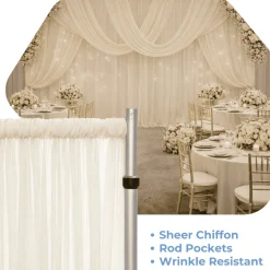 Ivory Sheer Chiffon Valance Curtain – Curved Backdrop Swag Topper with Rod Pocket (4ft Wide x 4ft, 5ft, 6ft Height Options)