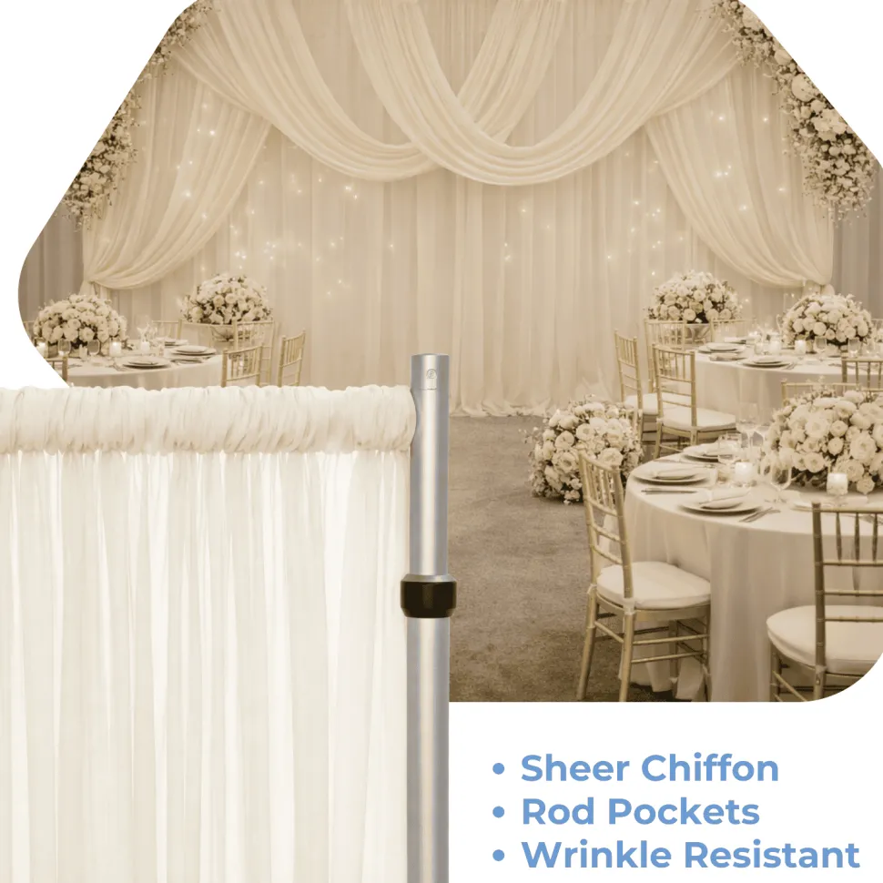 Ivory Sheer Chiffon Valance Curtain – Curved Backdrop Swag Topper with Rod Pocket (4ft Wide x 4ft, 5ft, 6ft Height Options)