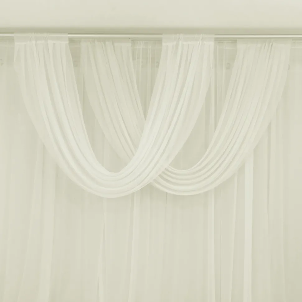 Ivory Sheer Chiffon Valance Curtain – Curved Backdrop Swag Topper with Rod Pocket (4ft Wide x 4ft, 5ft, 6ft Height Options)